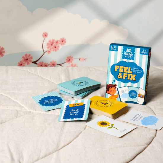 Instructions for how to play Feel & Fix, a screen-free card game for children
